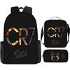 Generic CR-7 Set zaino scolastico con borsa pranzo e astuccio per ragazzi adolescenti(C)