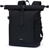 ECOHUB Zaino Rolltop 20-27L per Donna, Zaino da Viaggio per Laptop 15,6 | Colori Contrastanti, 14 Tasche, SBS Zippers, Porta USB, Resistente all'acqua, Riciclato, per Lavoro, Università, Nero