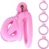 AMAZBEE Set gabbia di castità da uomo con lucchetto e 2 chiavi - 4 anelli intercambiabili (42/45/48/50 mm) - Diametro gabbia 34 mm, lunghezza 38 mm - Accessorio intimo discreto (Pink)