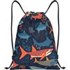 Anceky Borsa con coulisse leggera, piccola borsa da palestra per donna, zaino da calcio con squalo blu e rosso per viaggi sportivi