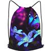 Anceky Borsa con coulisse per donna, borsa sportiva leggera da palestra, zaino da calcio con fiori blu e viola, farfalla, per viaggi