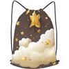 Anceky Borsa con coulisse per donna, borsa sportiva leggera da palestra, zaino da viaggio con stelle dorate e nuvole, motivo: calcio