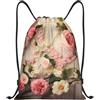 Anceky Borsa con coulisse leggera, piccola, borsa da palestra per donna, zaino da calcio con parete floreale, per viaggi sportivi