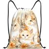 Anceky Borsa con coulisse leggera, piccola, borsa da palestra per donne, zaino da calcio con gatti e fiori, per viaggi sportivi