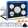 Fitencexu Set porta da calcio per bambini, con 5 fori e 3 bersagli, pieghevole, 120 x 90 cm, 6 ostacoli per l'allenamento per giardino/esterni, con borsa per il trasporto e ancoraggio a terra (blu)
