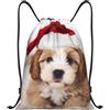 Anceky Zaino con coulisse, resistente all'acqua, con cordino, per cuccioli, cani, Natale, cappello da Babbo Natale, zaino sportivo, sacco da palestra per uomini e donne
