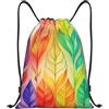 Anceky Zaino con coulisse, resistente all'acqua, con cordino, colori arcobaleno, foglia sfumata, zaino sportivo, sacco da palestra per uomo e donna