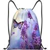 Anceky Borsa con coulisse leggera, piccola, borsa da palestra per donna, con farfalla su fiore viola, zaino da calcio per viaggi sportivi