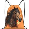 Anceky Borsa con coulisse leggera, piccola, borsa da palestra per donna, con sfondo arancione e testa di cavallo, zaino da calcio per viaggi sportivi