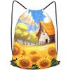 Anceky Borsa con coulisse per donna, borsa sportiva leggera da palestra, zaino da viaggio con motivo girasole e casa da calcio