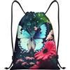 Anceky Borsa con coulisse leggera, piccola borsa da palestra per donna, zaino da calcio con farfalle e fiori rossi, per viaggi sportivi