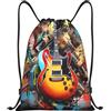 Anceky Zaino con coulisse, borsa da palestra con coulisse, borsa da nuoto con chitarra dipinta per uomo e donna