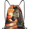 Anceky Borsa con coulisse leggera, piccola, borsa da palestra per donna, zaino da calcio Sunset Zebra per viaggi sportivi