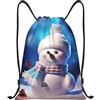 Anceky Zaino con coulisse, resistente all'acqua, con cordino, modello Merry Christmas Snowman, zaino sportivo, sacco da palestra per uomo e donna