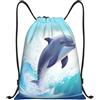Anceky Zaino con coulisse, resistente all'acqua, con motivo a delfino, per sport, palestra, per uomo e donna