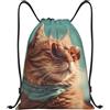 Anceky Borsa con coulisse leggera, piccola, borsa da palestra per donne, gatto che indossa occhiali da sole, zaino da calcio per viaggi sportivi