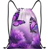Anceky Zaino con coulisse, resistente all'acqua, con motivo a farfalle e fiori viola, per sport, palestra, per uomo e donna