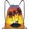 Anceky Zaino con coulisse, resistente all'acqua, con cordino, motivo: palma tropicale, isola, zaino sportivo, sacco da palestra per uomo e donna
