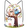 Anceky Zaino con coulisse per palestra, borsa con coulisse, simpatico gufo, albero, fiori e scoiattolo, borsa da bagno per uomo e donna