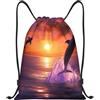 Anceky Zaino con coulisse, borsa da palestra con coulisse Sunset Dolphins, borsa da nuoto per uomo e donna