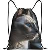 Anceky Borsa con coulisse leggera, piccola borsa da palestra per donna, zaino da calcio con gatto che guarda la finestra, per viaggi sportivi
