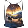 Anceky Zaino con coulisse, borsa da palestra con coulisse, borsa da nuoto per uomo e donna, modello Aereo nella luce della sera