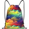 Anceky Zaino con coulisse, resistente all'acqua, con cordino, nuvole arcobaleno, zaino sportivo, sacco da palestra per uomo e donna