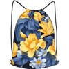 Anceky Borsa con coulisse per donna, borsa sportiva leggera da palestra, zaino da calcio con fiori gialli e base blu, per viaggi