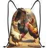 Anceky Zaino con coulisse, borsa da palestra con coulisse, borsa da nuoto per uomo e donna, con polli da fattoria