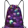 Anceky Zaino con coulisse, resistente all'acqua, con cubi colorati astratti, viola, per lo sport, la palestra, per uomo e donna