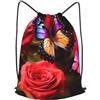 Anceky Borsa con coulisse per donna, borsa sportiva leggera da palestra, zaino da calcio con farfalla e rosa, per viaggi