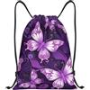 Anceky Zaino con coulisse, borsa da palestra con coulisse, borsa da nuoto con farfalle viola per uomo e donna