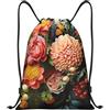 Anceky Borsa con coulisse leggera, piccola, borsa da palestra per donna, zaino da calcio con motivo floreale botanico, per viaggi sportivi