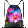 Anceky Borsa con coulisse leggera, piccola borsa da palestra per donna, zaino da calcio con piccoli fiori colorati per viaggi sportivi