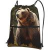 Anceky Zaino con coulisse impermeabile per palestra, borsa con coulisse, orso marrone, borsa da nuoto per uomo e donna