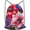 Anceky Borsa con coulisse per donna, leggera, sportiva, da palestra, con bellissimi fiori rossi e rosa, zaino da calcio per viaggi