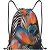 Anceky Zaino con coulisse, borsa da palestra con coulisse, borsa da nuoto con piume di animali arancioni per uomo e donna