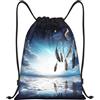 Anceky Zaino con coulisse, borsa da palestra con coulisse, borsa da bagno con paesaggio marino blu per uomo e donna