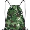 Anceky Zaino con coulisse, resistente all'acqua, con cordino, mimetico verde, sportivo, da palestra, per uomo e donna