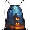 Anceky Zaino con coulisse, borsa da palestra con coulisse, borsa da bagno con zucca per la notte di Halloween, per uomo e donna