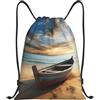 Anceky Zaino con coulisse, borsa da palestra con coulisse, borsa da spiaggia, barca, alba, per uomo e donna