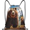 Anceky Zaino con coulisse, borsa da palestra con coulisse, borsa da nuoto con orso grigio per uomo e donna