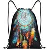 Anceky Borsa con coulisse, leggera, piccola, da palestra, per donna, con piume, acchiappasogni, zaino da calcio per viaggi sportivi
