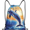 Anceky Zaino con coulisse, borsa da palestra con coulisse, elegante borsa da nuoto a forma di delfino per uomo e donna