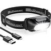 CIRYCASE Torcia Frontale LED Ricaricabile USB, 5 Modalità Lampada Frontale