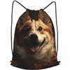 Anceky Borsa con coulisse per donna, borsa sportiva leggera da palestra, zaino da viaggio con cane e foglie, da calcio