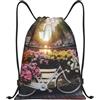Anceky Zaino con coulisse, resistente all'acqua, con fiori e biciclette, per sport, palestra, per uomo e donna