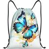 Anceky Zaino con coulisse, resistente all'acqua, con tracolla, blu, a forma di farfalla, per sport, palestra, per uomo e donna