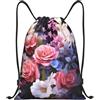 Anceky Borsa con coulisse leggera, piccola, borsa da palestra per donna, zaino da calcio con fiori, per viaggi sportivi