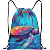 Anceky Zaino con coulisse, resistente all'acqua, con tracolla, tartaruga, blu, per sport acquatici, palestra, per uomo e donna